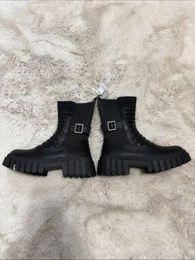 MIA Black Quilted Platform Combat Boots with Buckle